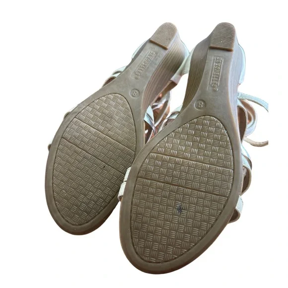 Seychelles White Silver Sz8 Strappy Gladiator Style Ankle Strap Wedge Sandals - Picture 4 of 6